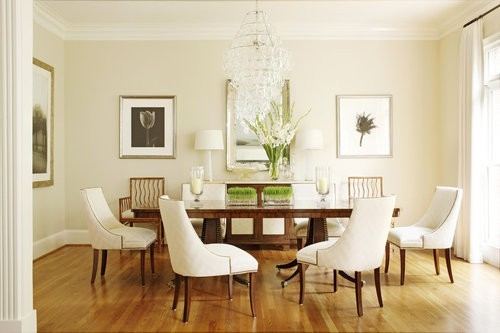 Benjamin Moore Stonington Gray, light wood floors, dark traditional  furniture dining room