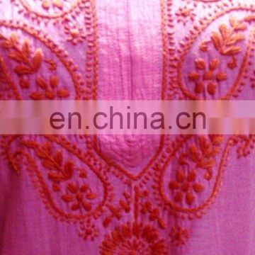 Indian Designer Cotton Chicken Hand Embroidered Designer Kurti Women  tunic Top Lucknowi Dress Wholesaler