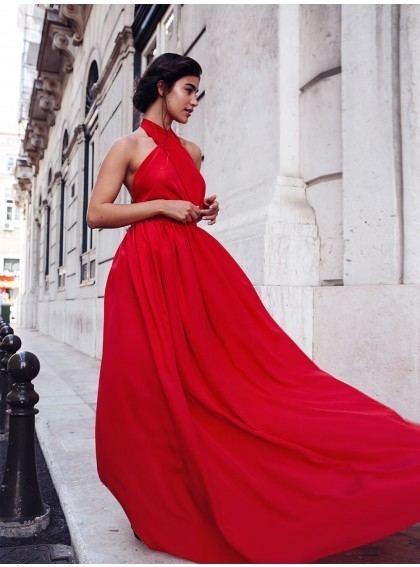 Minimum Pleated Long Sleeves Red Dress