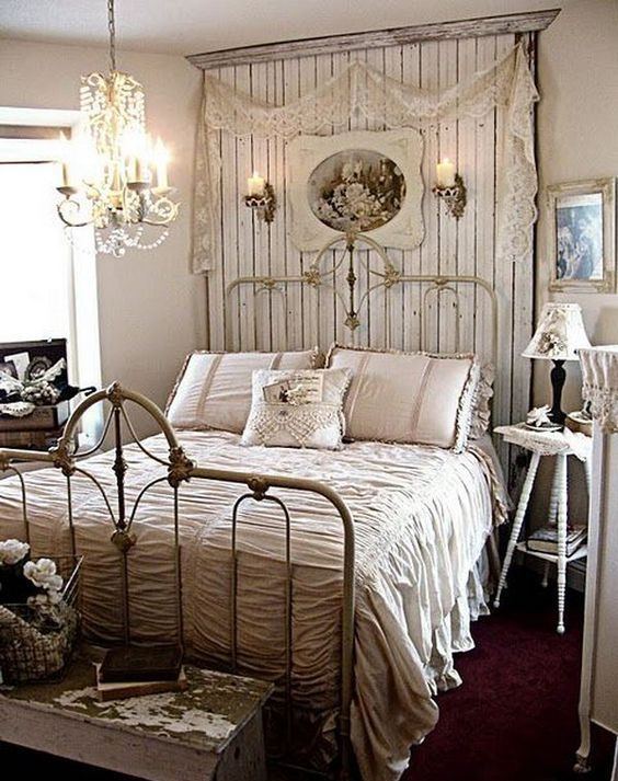 Shabby chic french style navy and white bedroom