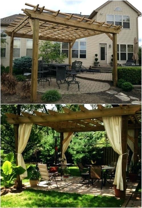 A backyard pergola with a deck