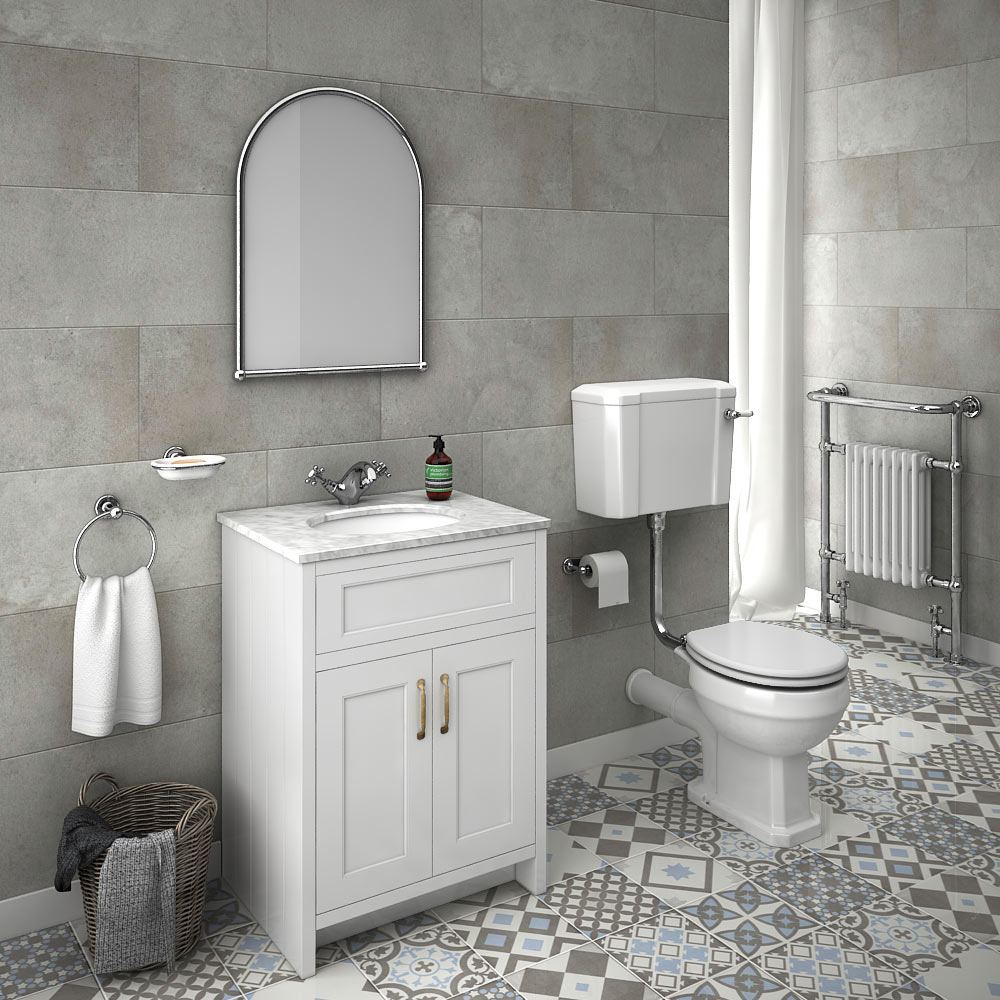 Big white wall tiles, big grey floor tiles