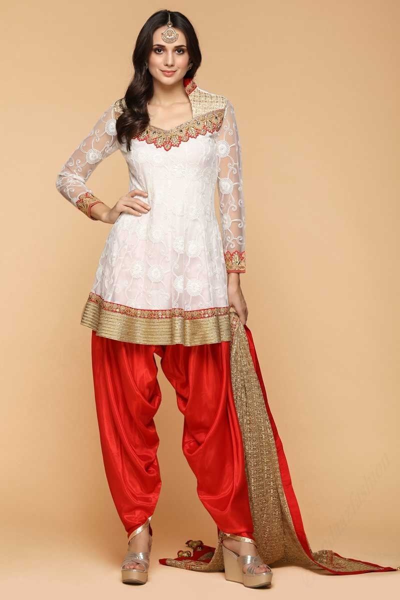 Cream And Red Cotton Patiala Suit Collection @ Rs741