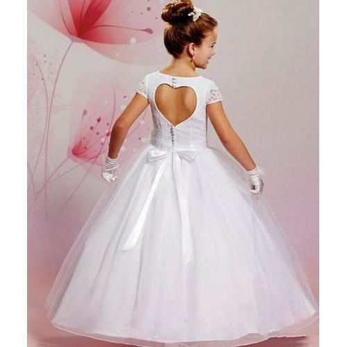 2019 Designer White First Holy Communion Dresses Organza Lace Applique  Beaded Jewel Neck Bow Sash Tea Length Holy Communion Gowns First Communion