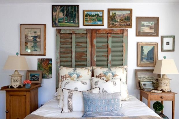 Cover a wall with vintage shutters