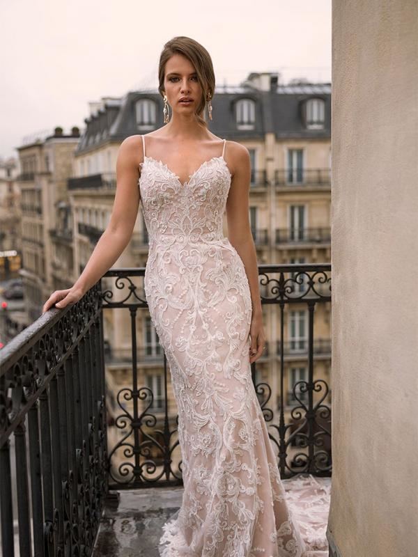 Regal satin and tulle tea length ball gown accented by a sweetheart  neckline