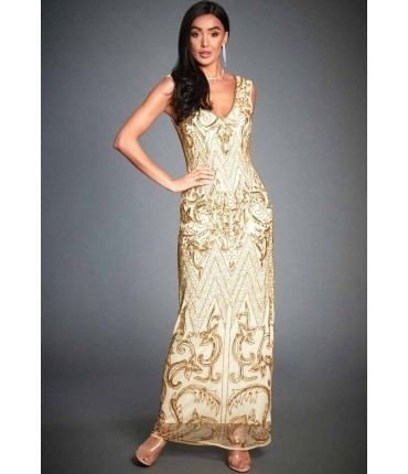 gold embellished flapper evening dress