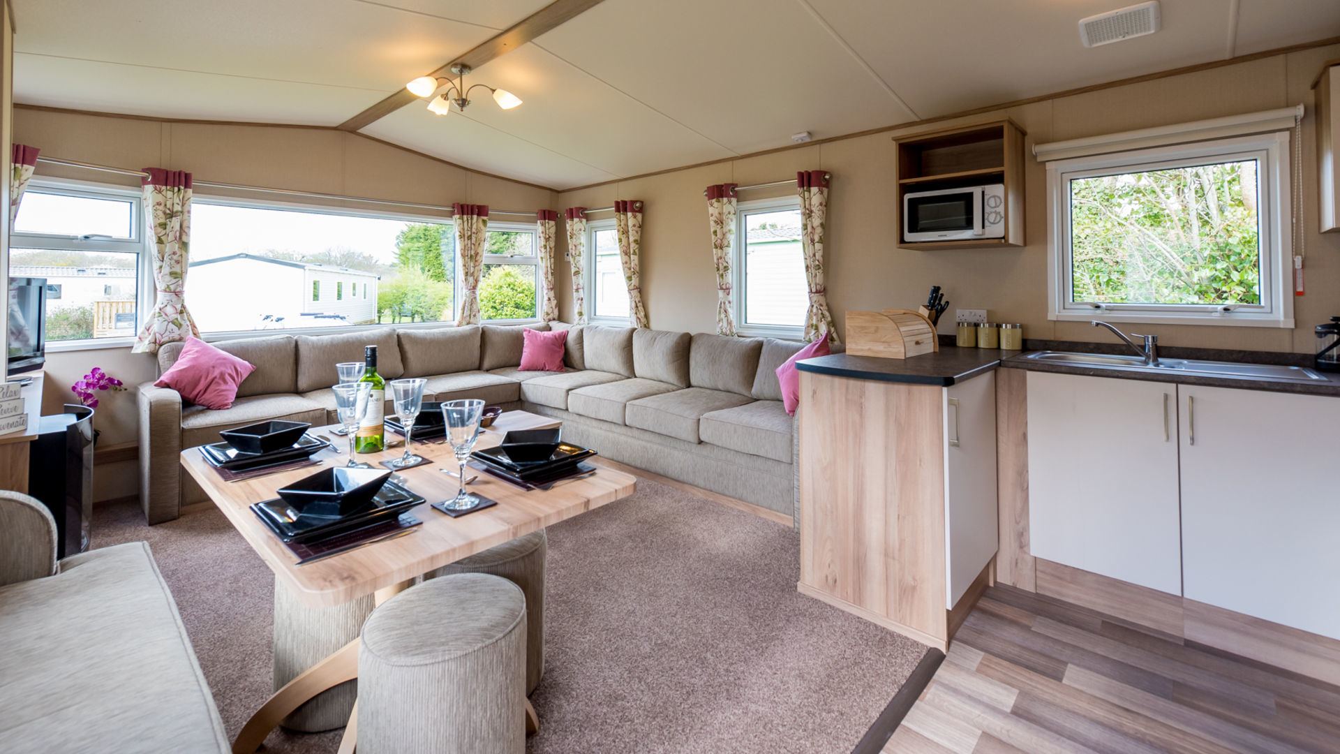 Interior of luxury six berth static caravan