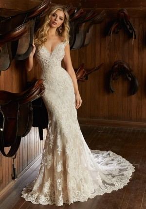 Lace Long Sleeve Beaded Mother of the Bride Dress With Keyhole