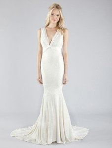 Nicole Miller Shades Of Ivory Satin Double Face Halter Gown Antique White  Sexy Wedding Dress Size