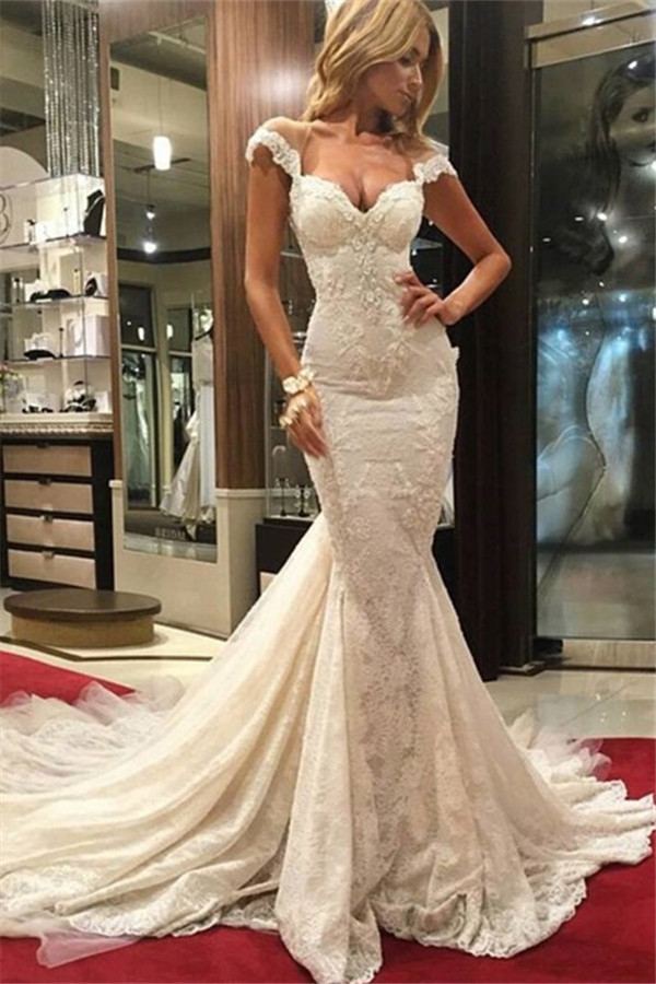 Discount 2019 Country Wedding Dresses A Line Sweetheart Short Sleeve Sweep Train Bridal Gowns With Lace Appliques Illusion Backless Wedding Gowns Wedding