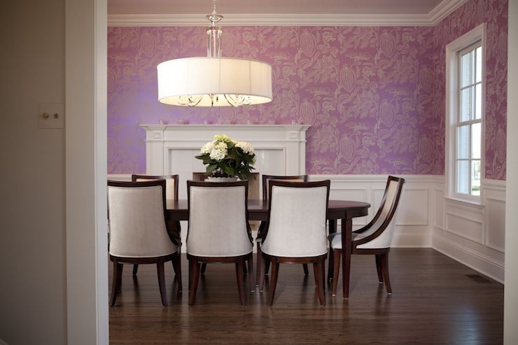 Luxury dining room in a contemporary style with a large dining table for  eight people