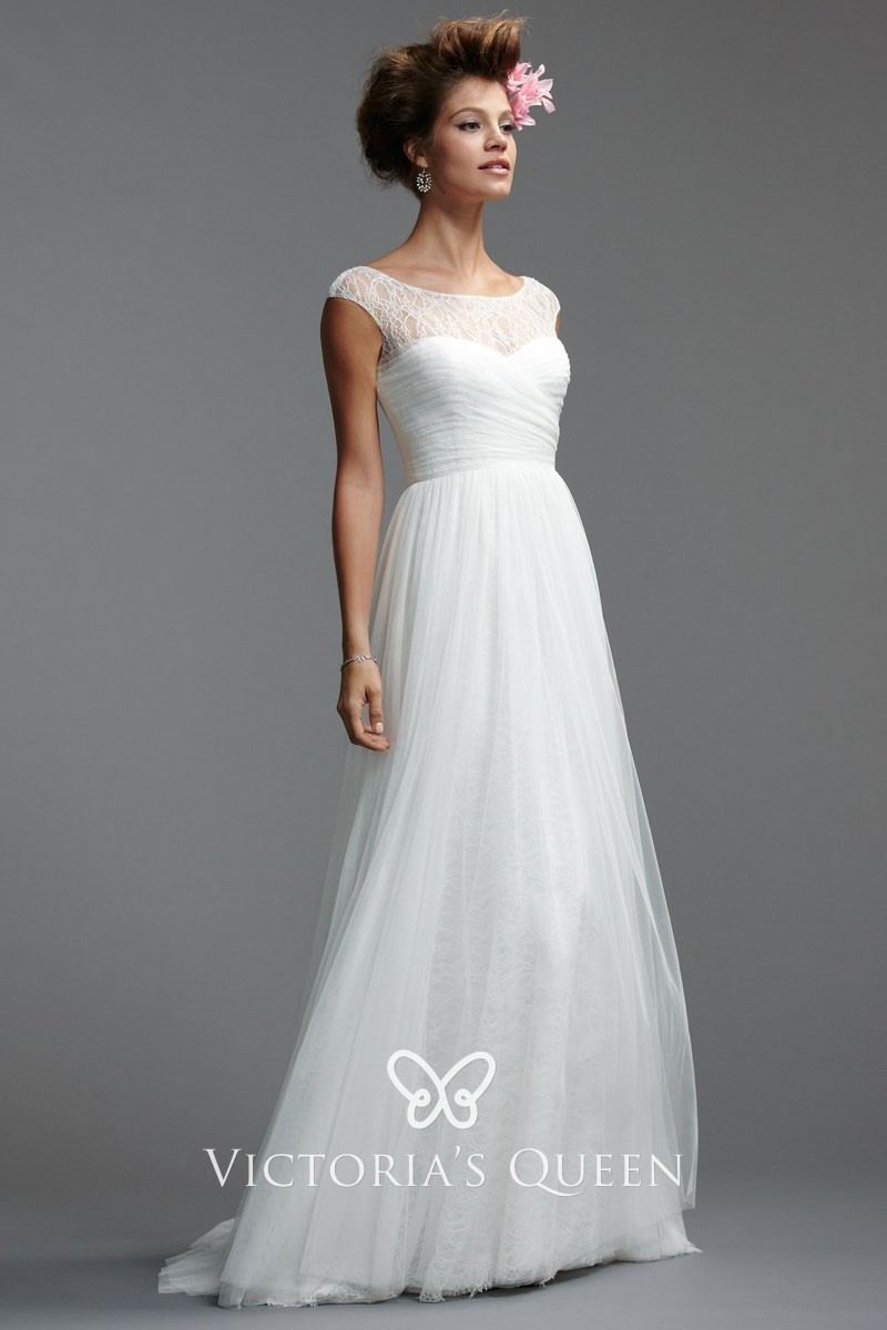 Simple Beach Wedding Dress with Illusion Neckline BC476