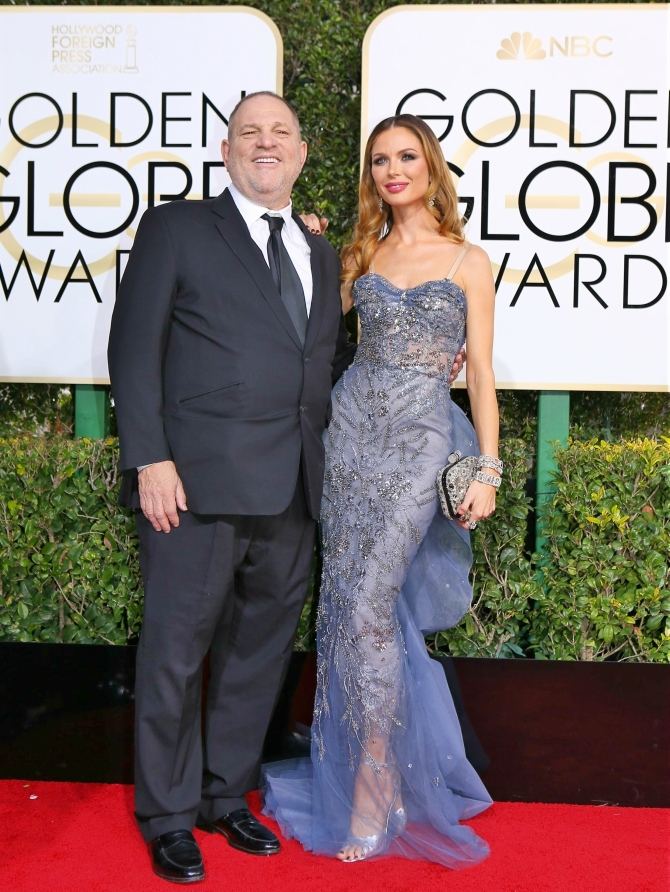 Producer Harvey Weinstein and designer Georgina Chapman at the 2017 Vanity  Fair Oscar Party