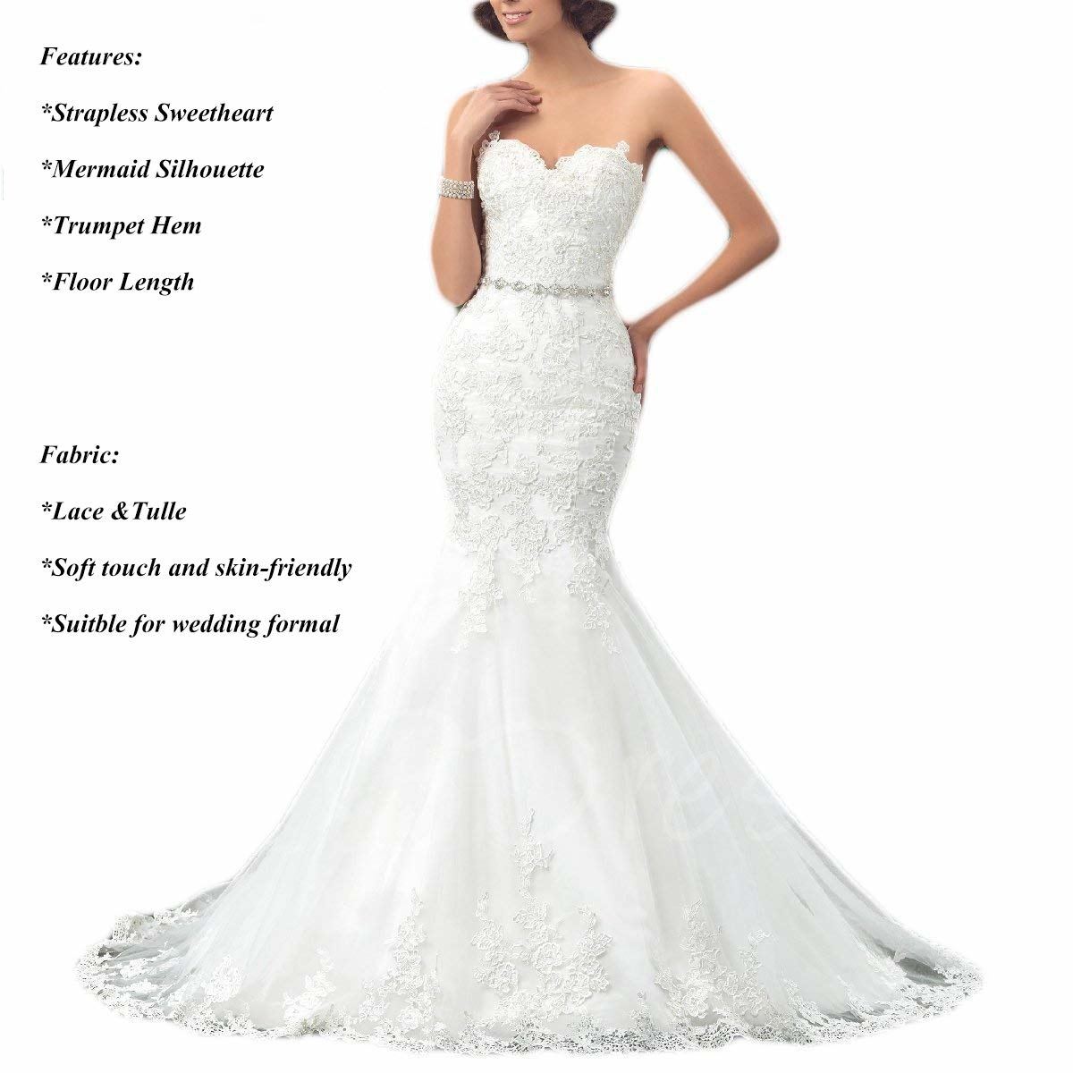 Amazing Satin Strapless Neckline Mermaid Wedding Dress With Lace Appliques  &