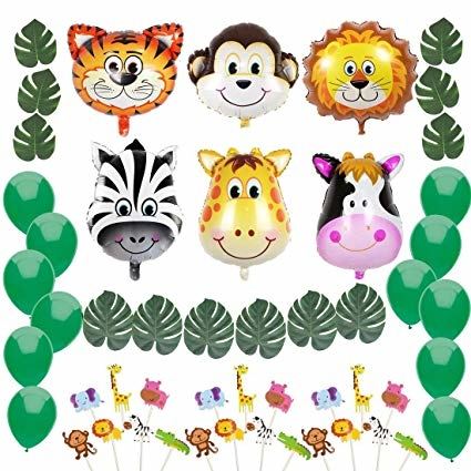 Omilut 10pcs Jungle Party Theme Birthday Decorations Jungle Safari  Backdrop Safari Birthday Party Favors For Kid