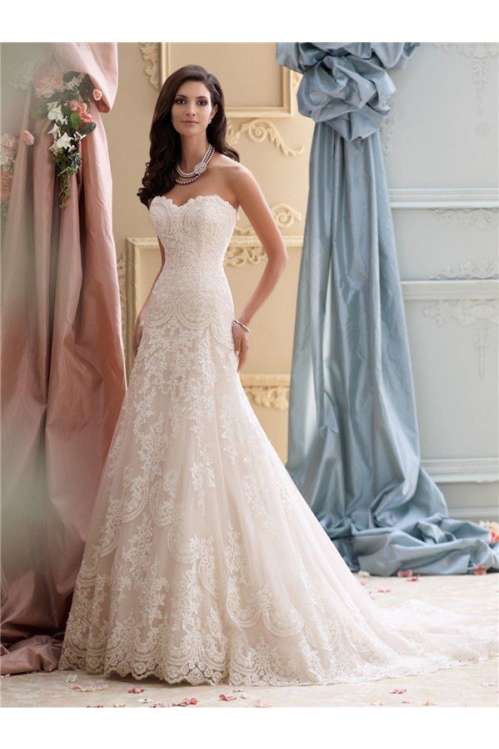Summer Wedding Dresses 2019 Tulle Strapless Bridal Dress Lace Applique  Sequin Beading Sash A Line Bridal