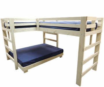 McTaylor Bunk Bed (Single & Queen) with Drawer Storage in Walnut Finish