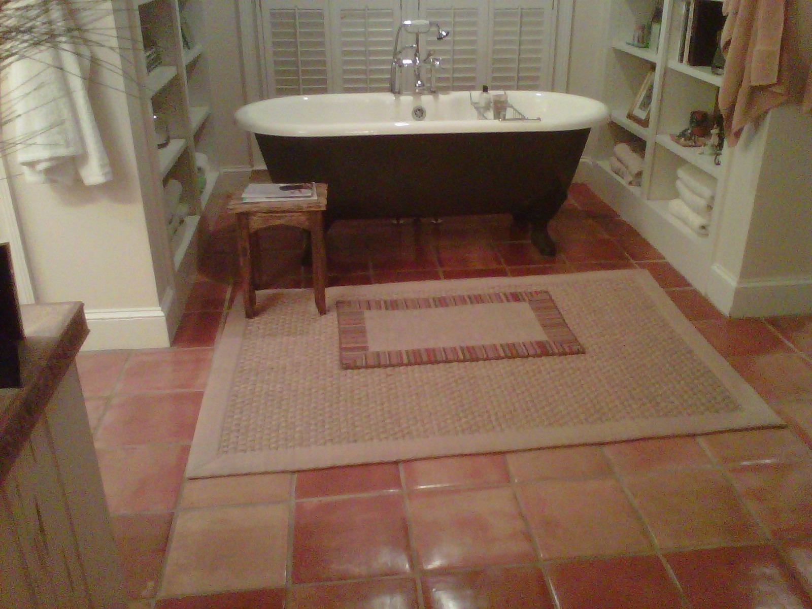 This is a lovely application of Saltillo tile in the Fleur de Lis pattern  used in the bathroom