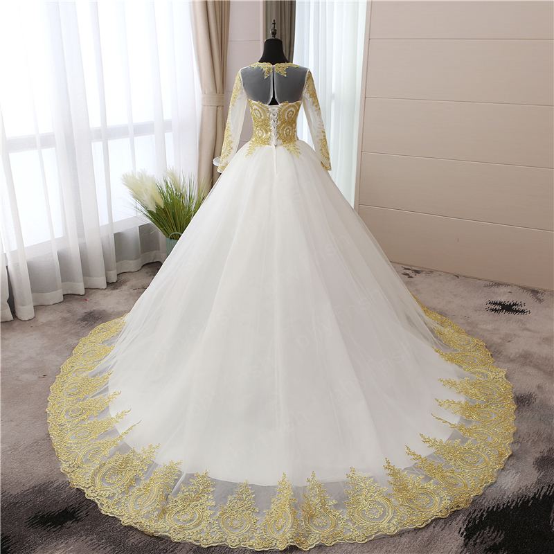 Dubai Gold Appliques Beaded Wedding Veils 3 Meters Long Tulle Bridal Veils  For Muslim Wedding Lace