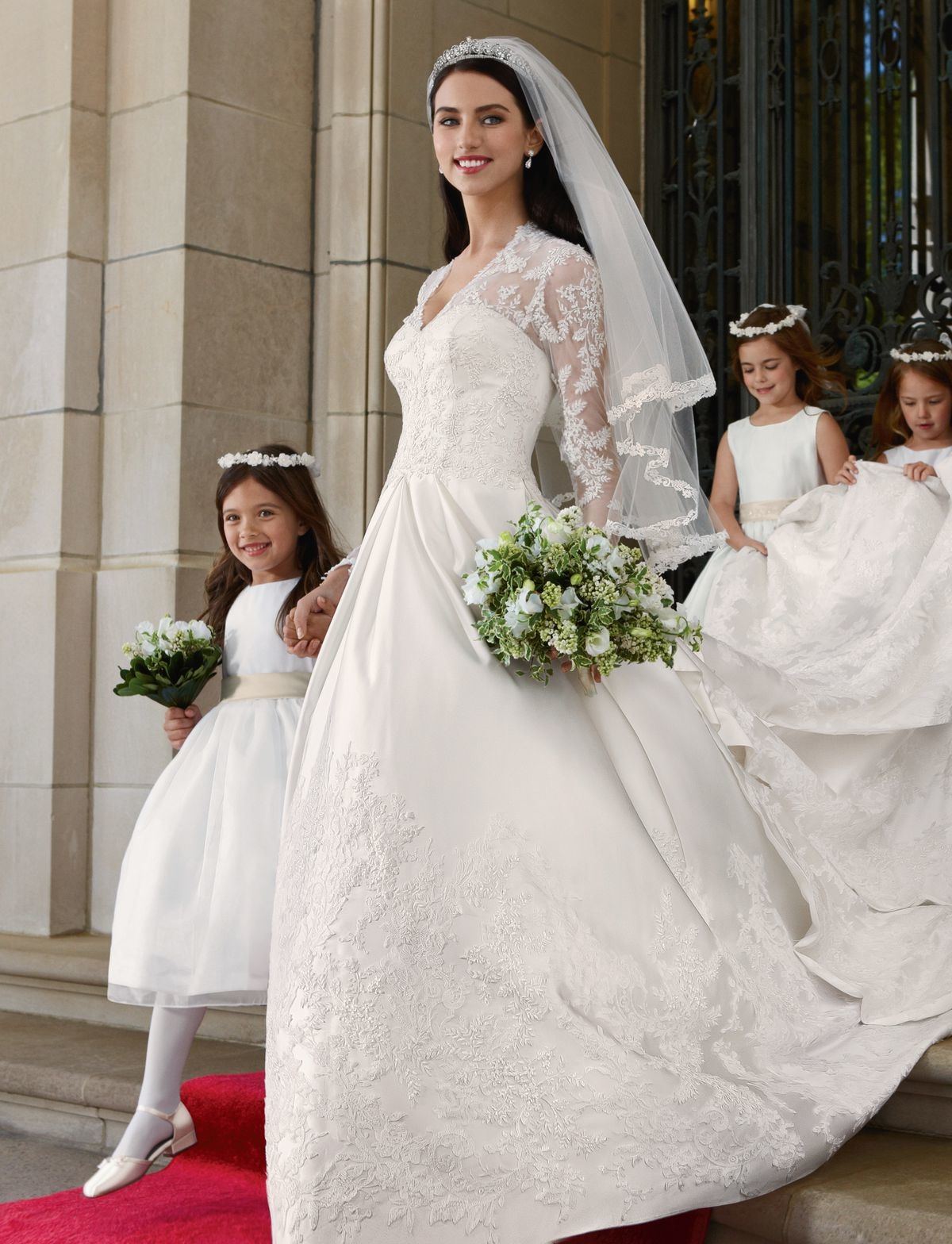 Sheath Wedding Dresses Kate Middleton In Jenny Packham Lace Boho Long  Sleeve With Belt Elegant V Neck Full Back Country Bridal Wedding Gowns  Sheath Wedding
